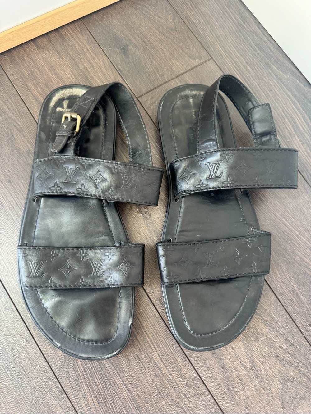 Louis Vuitton ~ Vintage Black Leather Monogram Strappy Sandals
